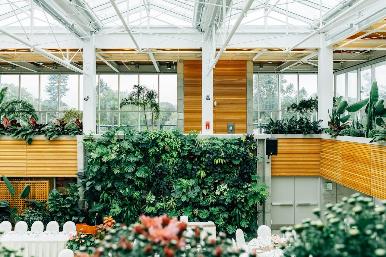 Modern indoor oasis with plant wall.